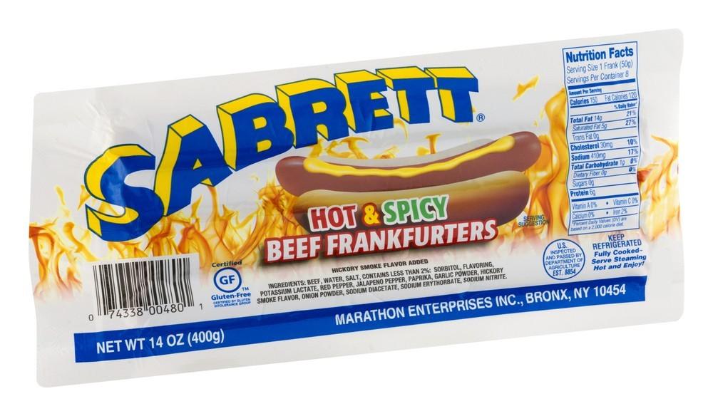 Sabrett Hot & Spicy Beef Franks: Gluten-Free, Hickory Smoke Flavor, 14 Oz Pack