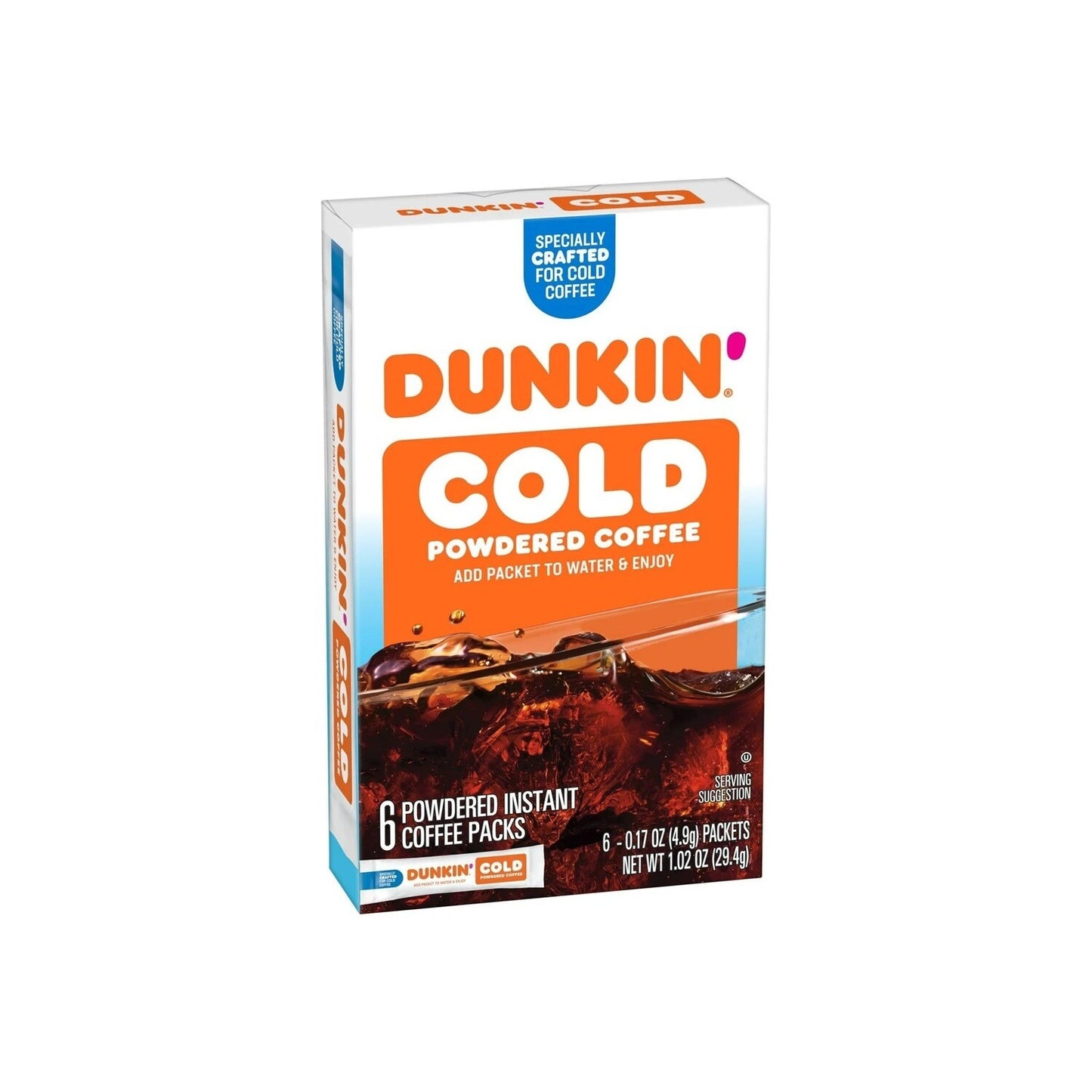 Dunkin' Cold Powdered Coffee Mix, Refreshing Instant Cold Brew, 6-Count Sachets