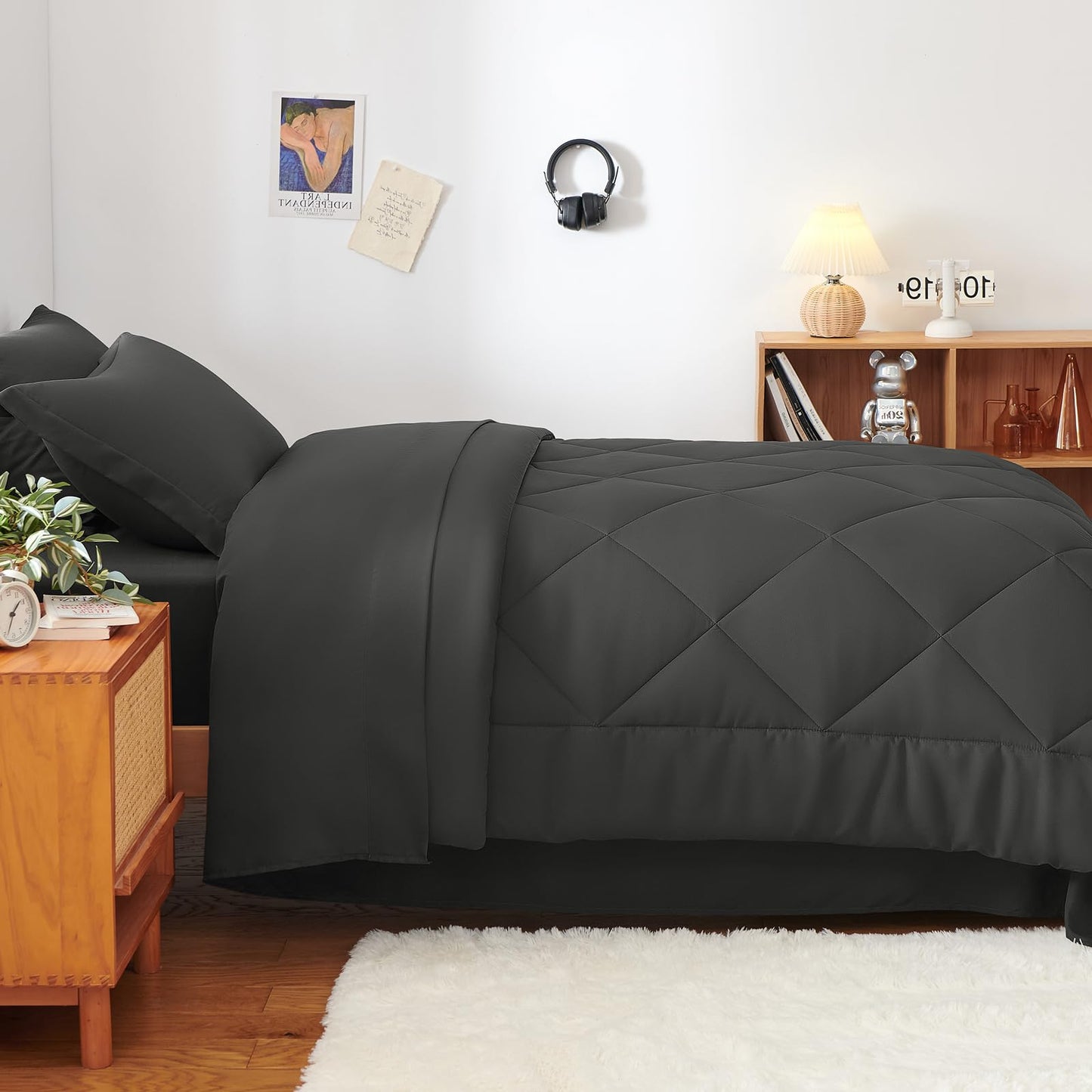 CozyLux Twin XL Size Comforter Set 5 Pieces Dark Grey Twin Extra Long Bed in a Bag for College Dorm All Season Bedding Sets with Comforter, Pillow Shams, Flat Sheet, Fitted Sheet and Pillowcases