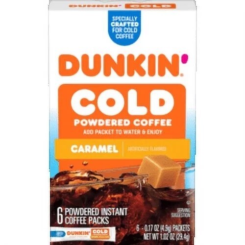Dunkin' Cold Caramel Powdered Coffee Mix 6-Count Instant Iced Beverage