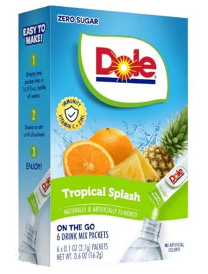 Dole Tropical Splash Water Enhancer Drink Mix, 6 Count, Refreshing Fruit Flavor