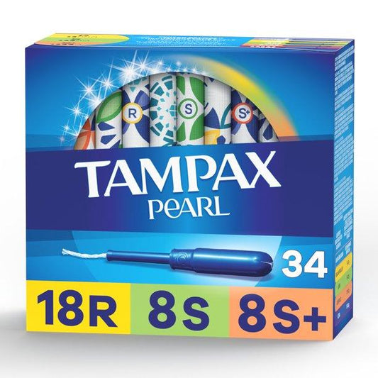 Tampax Pearl Tampons 34 Count: LeakGuard Protection, All-Day Comfort, FormFit