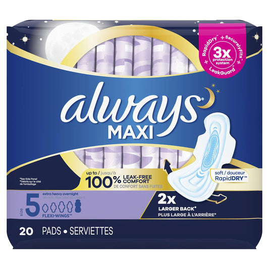 Always Maxi Overnight Pads: Ultimate Protection, Odor Neutralizing, Secure Fit for Restful Nights