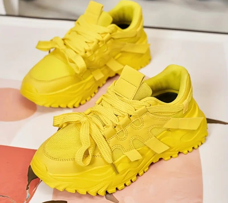 Unisex  Low-Top Casual Sneakers - Vibrant Yellow Breathable PU Upper, Lightweight EVA Cushioned Sole