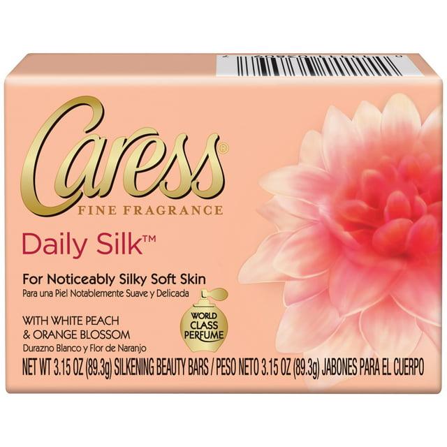 Caress Daily Silk Moisturizing Beauty Bar Soap with White Peach & Orange Blossom