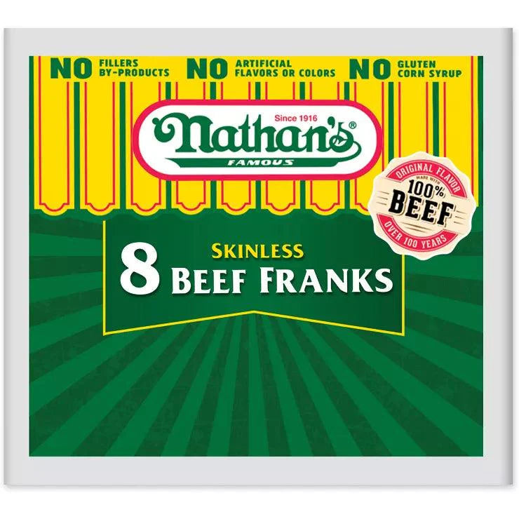 Nathan's Famous Premium 100% Beef Skinless Franks - Gluten-Free Hot Dogs