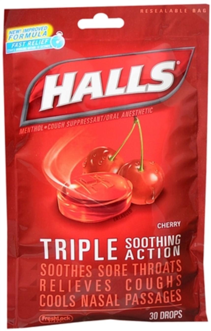 Halls Soothing Cherry Flavored Cough Drops - Fast Acting Throat & Cough Relief