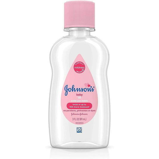 Johnson's Hypoallergenic Pure Mineral Baby Oil, 3 fl oz, Locks in Moisture