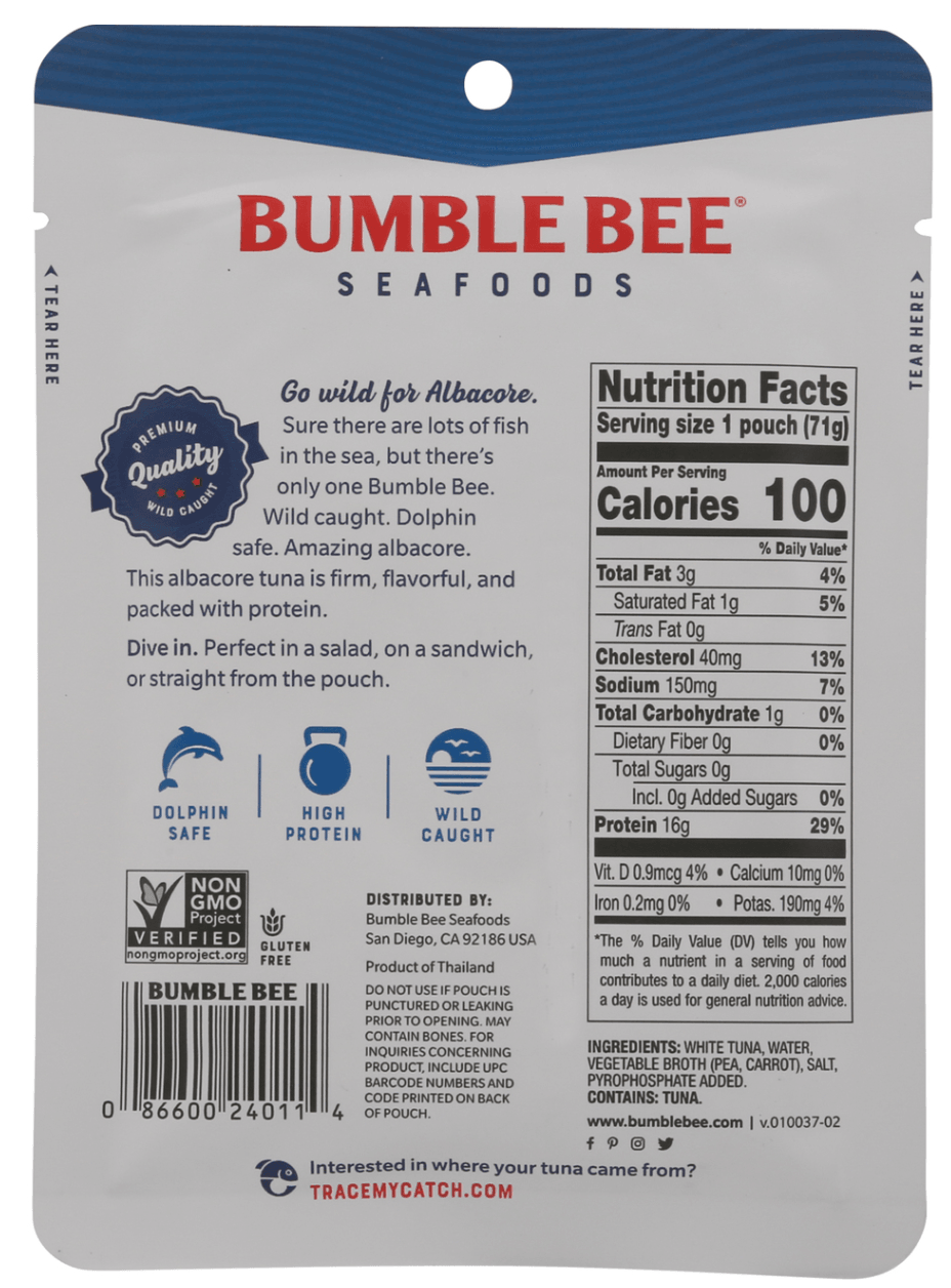 Bumble Bee Wild Caught Albacore Tuna Pouch - Delicious, Protein-Rich, Ready-to-Eat