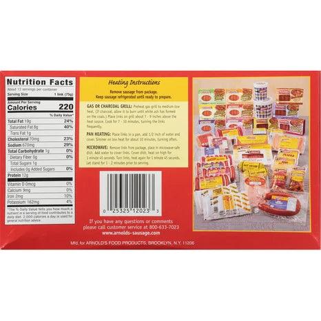 Arnolds Caroline Smoked Hot Beef Sausage - Spicy, Flavorful, Ready-to-Eat, 2 LBS