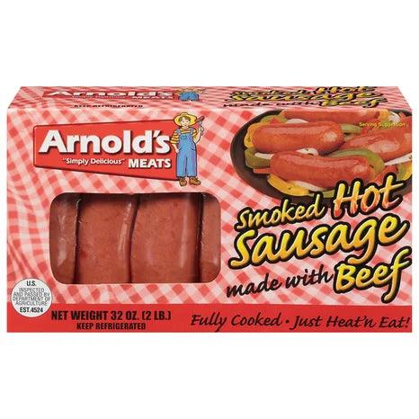 Arnolds Caroline Smoked Hot Beef Sausage - Spicy, Flavorful, Ready-to-Eat, 2 LBS