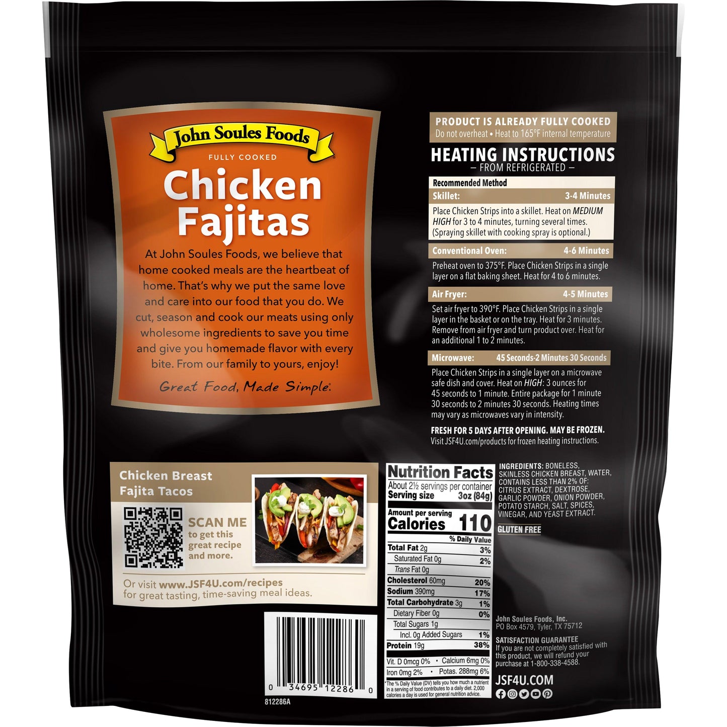 John Soules Fully Cooked Fire-Grilled Chicken Fajitas - Authentic Seasoning, Gluten-Free